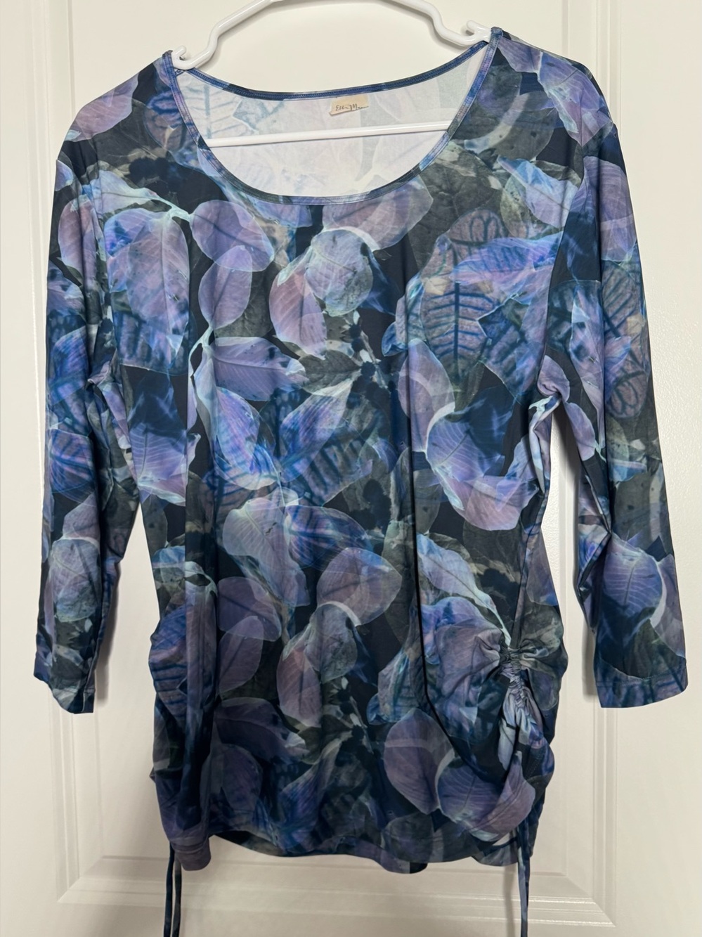 Ella Mara Scoop Neck Long Sleeve Top with Leaf Print - Blue/Purple stretch sz 1X